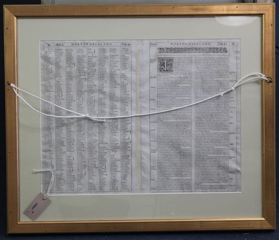 John Speed Map of Northumberland, 1610, 15.5 x 20.25in.